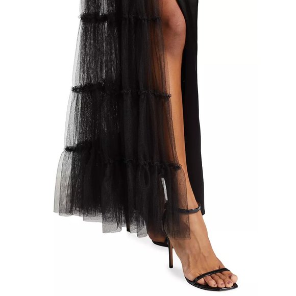 Alice + Olivia Ryn Tulle-Panel Satin Gown - elegant and seductive, size 8. - Picture 6 of 11